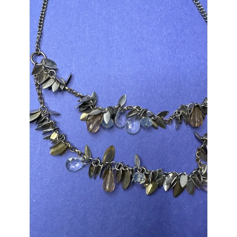 Ann Taylor Loft Necklace Bead Dangle Cha Cha Blue Silver Tone Double Strand